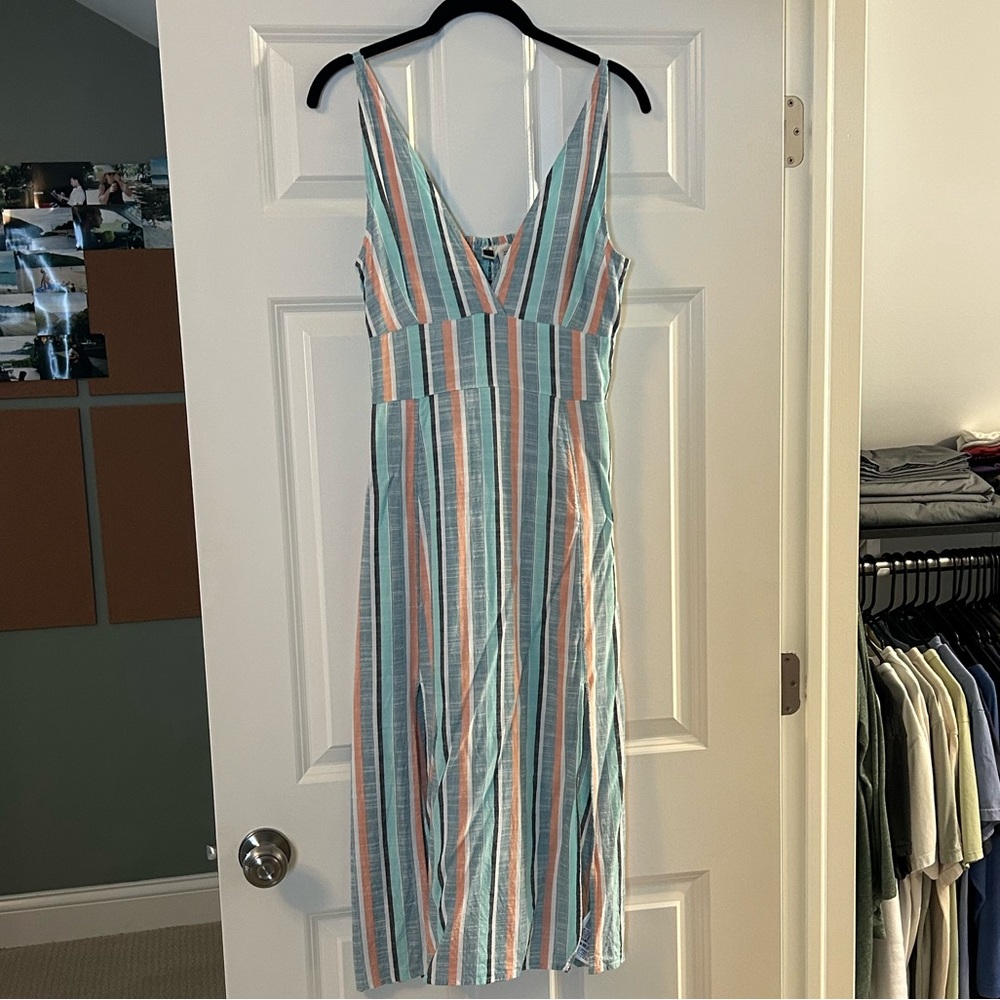 Roxy Blue and Pink Striped Midi Dress